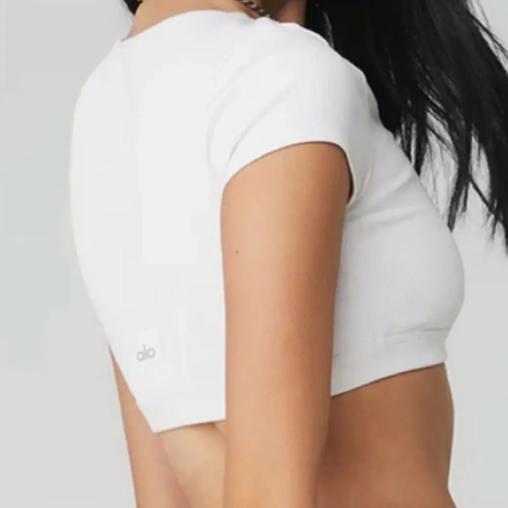 ALO Yoga Blissful Henley Ribbed Bra crop Top White color Size Large